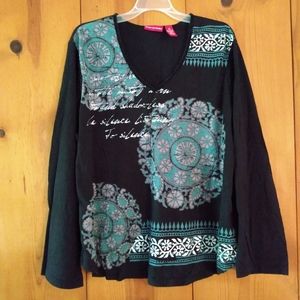 Gloria Vanderbilt Floral Print VNeck Top Long Sleeves